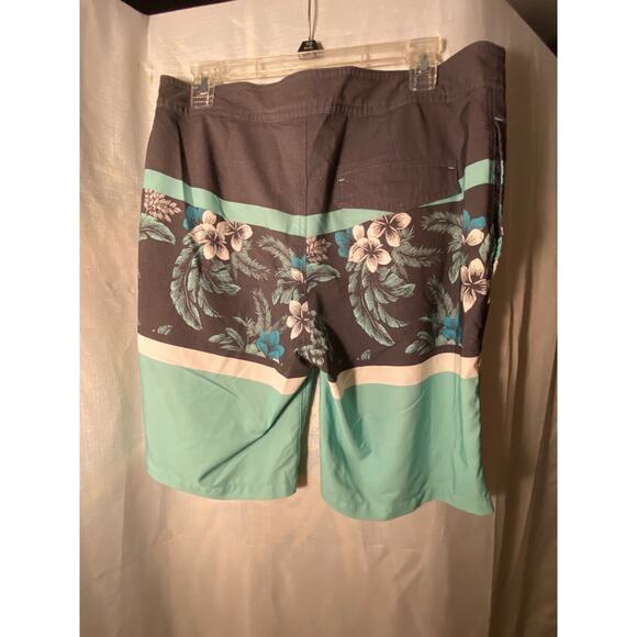 Mens Goodfellow and Co. Swim Bathing Trunks, 33 waist, Hawaiian Floral Aqua Gray - Picture 9 of 14